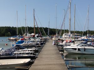 Boats in small port.