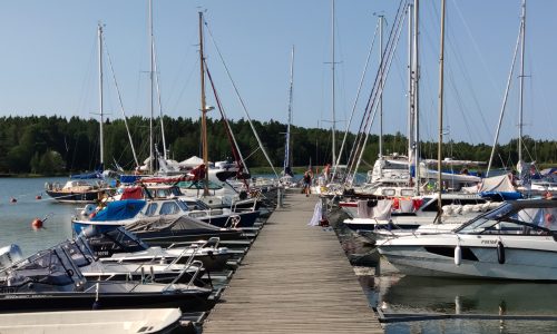 Boats in small port.